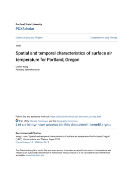 Spatial and Temporal Characteristics of Surface Air Temperature for Portland, Oregon