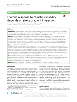 Ecotone Response to Climatic Variability Depends on Stress Gradient Interactions George P