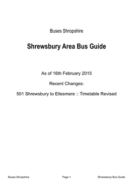 Shrewsbury Bus Guide Contents