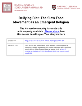 Deifying Diet: the Slow Food Movement As an Emergent Religion