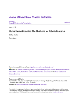 Humanitarian Demining: the Challenge for Robotic Research