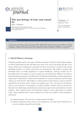 The Psychology of Time and Causal- Volume 7 Ity Summer 2014 Marc J