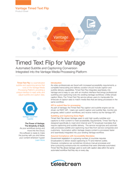 Timed Text Flip for Vantage Automated Subtitle and Captioning Conversion Integrated Into the Vantage Media Processing Platform