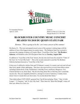 Blockbuster Country Music Concert Headed to 2018 Du Quoin State Fair