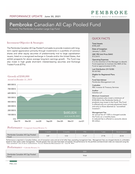 Pembroke Canadian All Cap Pooled Fund Formerly the Pembroke Canadian Large Cap Fund