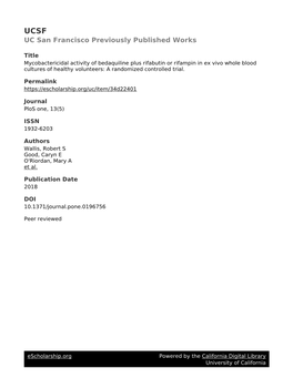 Mycobactericidal Activity of Bedaquiline Plus Rifabutin Or Rifampin in Ex Vivo Whole Blood Cultures of Healthy Volunteers: a Randomized Controlled Trial