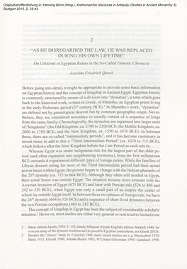 “AS HE DISREGARDED the LAW, HE WAS REPLACED DURING HIS OWN LIFETIME” on Criticism of Egyptian Rulers in the So-Called Demotic Chronicle