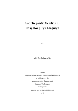 Sociolinguistic Variation in Hong Kong Sign Language