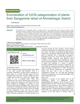 Enumeration of IUCN from Sangamner Tehsil of Ah IUCN