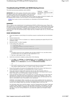 Page 1 of 4 Troubleshooting NTVDM and WOW Startup Errors 8/13/2007