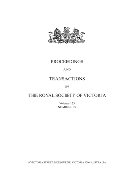 Proceedings Transactions the Royal Society of Victoria