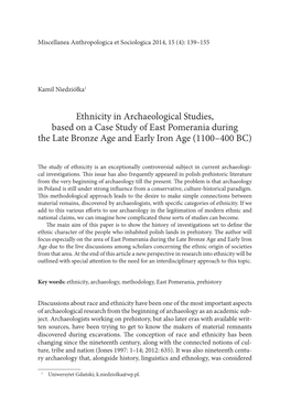 Ethnicity in Archaeological Studies, Based on a Case Study of East Pomerania During the Late Bronze Age and Early Iron Age (1100–400 BC)