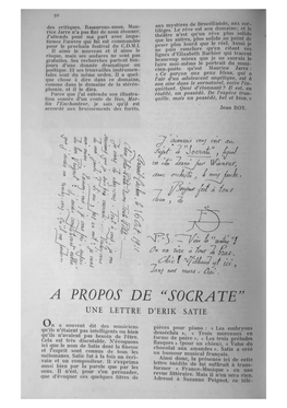 À Propos De Socrate. Une Lettre D'érik Satie »