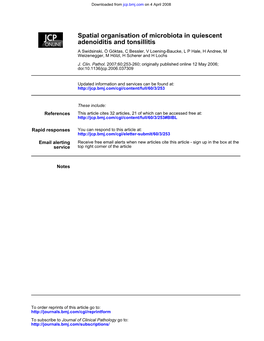 Adenoiditis and Tonsillitis Spatial Organisation of Microbiota In