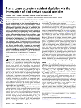 Allochthonous Marine Subsidies to Around the Tropics and Subtropics of the World (See Cocos Nuci- Terrestrial Ecosystems Via an Indirect Effect: Impact on Birds