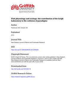 Fish Physiology and Ecology: the Contribution of the Leigh Laboratory to the Collision of Paradigms