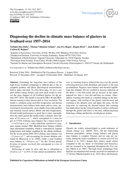 Diagnosing the Decline in Climatic Mass Balance of Glaciers in Svalbard Over 1957–2014