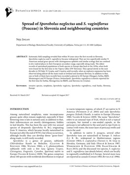 Spread of Sporobolus Neglectus and S. Vaginiflorus (Poaceae) in Slovenia and Neighbouring Countries