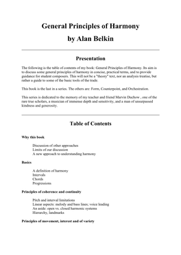 General Principles of Harmony by Alan Belkin