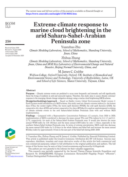 Extreme Climate Response to Marine Cloud Brightening in the Arid Sahara-Sahel-Arabian 250 Peninsula Zone