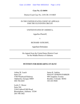 Case No. 12-10694 District Court Case No. 2:05-CR-119-MEF in the UNITED STATES COURT of APPEALS for the ELEVENTH CIRCUIT UNITED