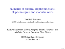 Numerics of Classical Elliptic Functions, Elliptic Integrals and Modular Forms