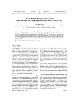 A List of the Herpetological Type Specimens in the Zoologisches Forschungsmuseum Alexander Koenig, Bonn