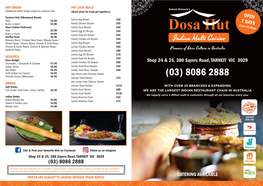 Dosa Hut (A4 Take Away Menu) Tarneit.Cdr