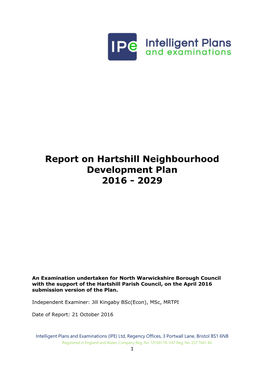 Report on Hartshill Neighbourhood Development Plan 2016 - 2029