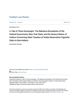 A Tale of Three Sovereigns: the Nebulous Boundaries of the Federal Government, New York State, and the Seneca Nation of Indians