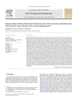 (Pinus Aristata) and Limber Pine (Pinus ﬂexilis) Three Decades After Stand-Replacing ﬁres§ Jonathan D