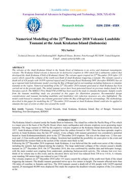 Numerical Modelling of the 22Nd December 2018 Volcanic Landslide Tsunami at the Anak Krakatau Island (Indonesia)