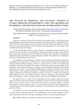 The Wealth of Heritage and Cultural Tourism in Tunisia Through Two Different Cases: the Archipelago of Kerkena and the Mountains of Southeastern Tunisia”