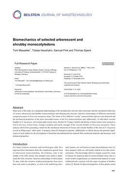Biomechanics of Selected Arborescent and Shrubby Monocotyledons