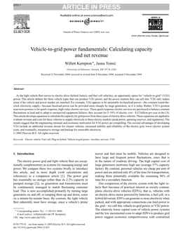 Vehicle-To-Grid Power Fundamentals: Calculating Capacity and Net Revenue Willett Kempton ∗, Jasna Tomic´