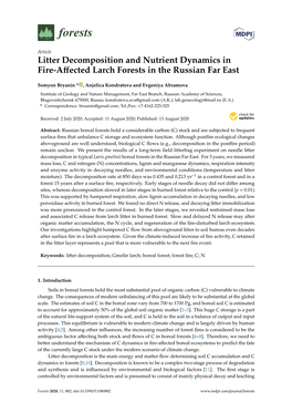 Litter Decomposition and Nutrient Dynamics in Fire-Affected Larch