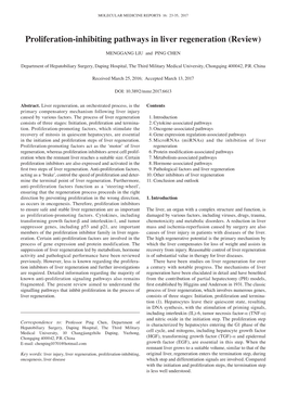 Proliferation‑Inhibiting Pathways in Liver Regeneration (Review)