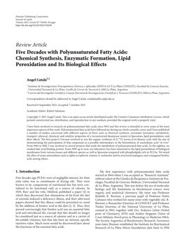 Review Article Five Decades with Polyunsaturated Fatty Acids: Chemical Synthesis, Enzymatic Formation, Lipid Peroxidation and Its Biological Effects