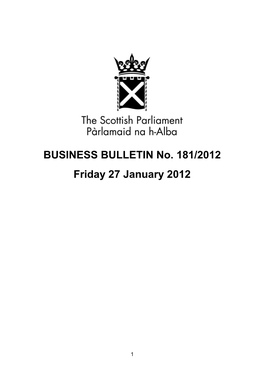 BUSINESS BULLETIN No. 181/2012 Friday 27 January 2012