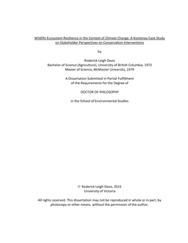 Wildlife Ecosystem Resilience in the Context of Climate Change: a Kootenay Case Study on Stakeholder Perspectives on Conservation Interventions