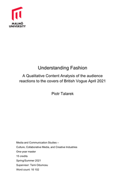 Understanding Fashion a Qualitative Content Analysis of the Audience Reactions to the Covers of British Vogue April 2021