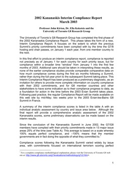 2002 Kananaskis Interim Compliance Report March 2003