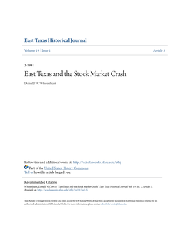 East Texas and the Stock Market Crash Donald W