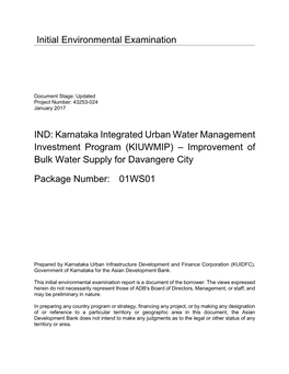 Karnataka Integrated Urban Water Management Investment Program (KIUWMIP) – Improvement Of