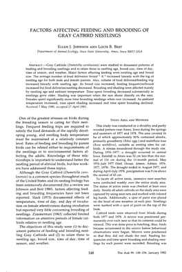 Factors Affecting Feeding and Brooding of Gray Catbird Nestlings