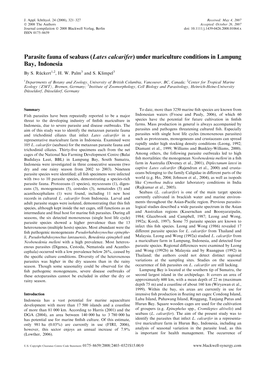 Parasite Fauna of Seabass (Lates Calcarifer) Under Mariculture Conditions in Lampung Bay, Indonesia by S