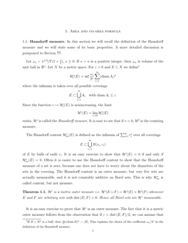 1. Area and Co-Area Formula 1.1. Hausdorff Measure. in This Section