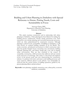 Building and Urban Planning in Zimbabwe with Special Reference to Harare: Putting Needs, Costs and Sustainability in Focus
