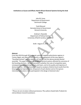 Institutions As Causes and Effects: North African Electoral Systems During the Arab Spring