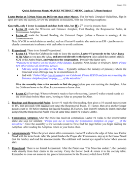 St. Mary Lector Quick Reference Sheet Masses Without Music